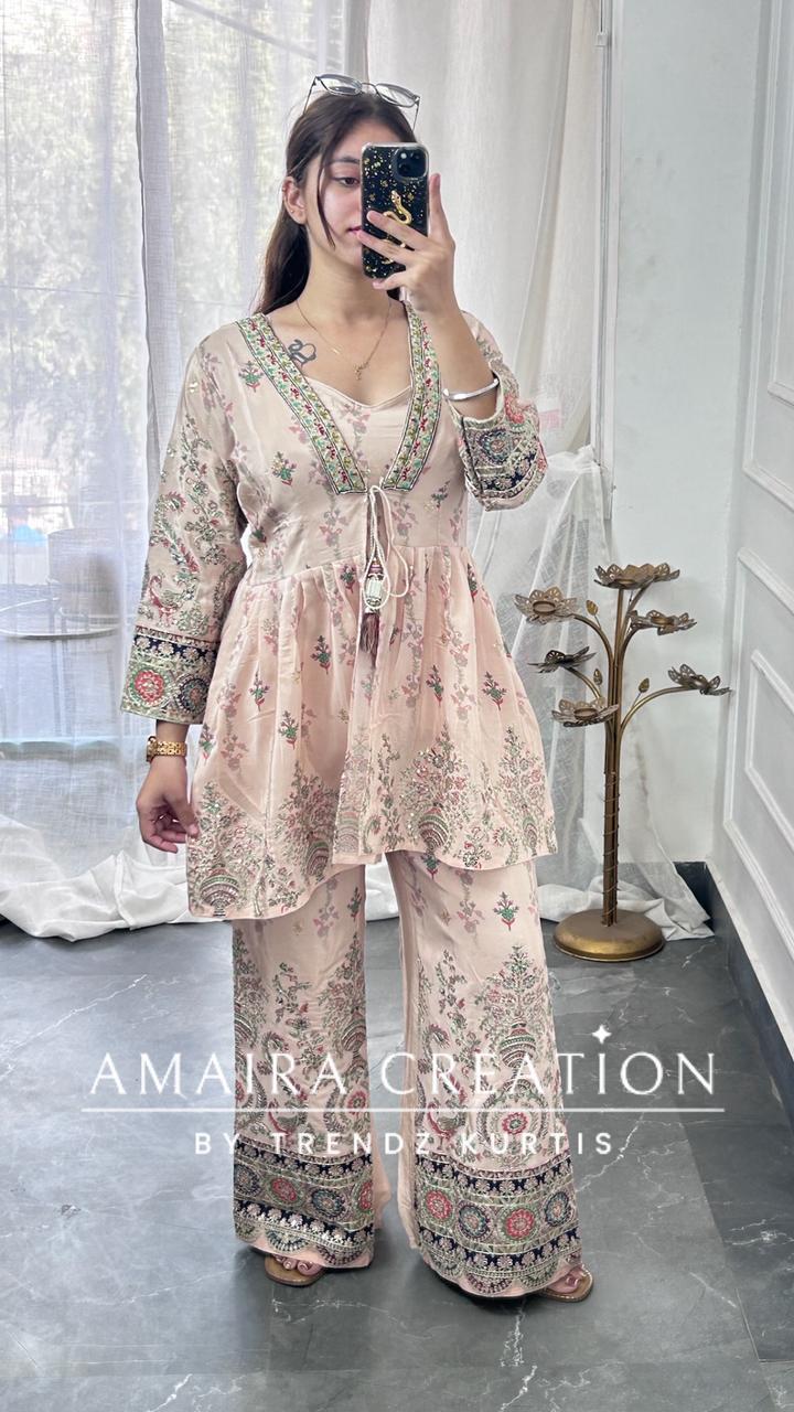 Premium Crepe Beautiful Embroidered 3 Pc Jacket Set