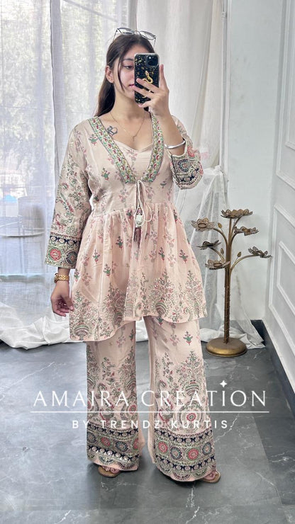 Premium Crepe Beautiful Embroidered 3 Pc Jacket Set