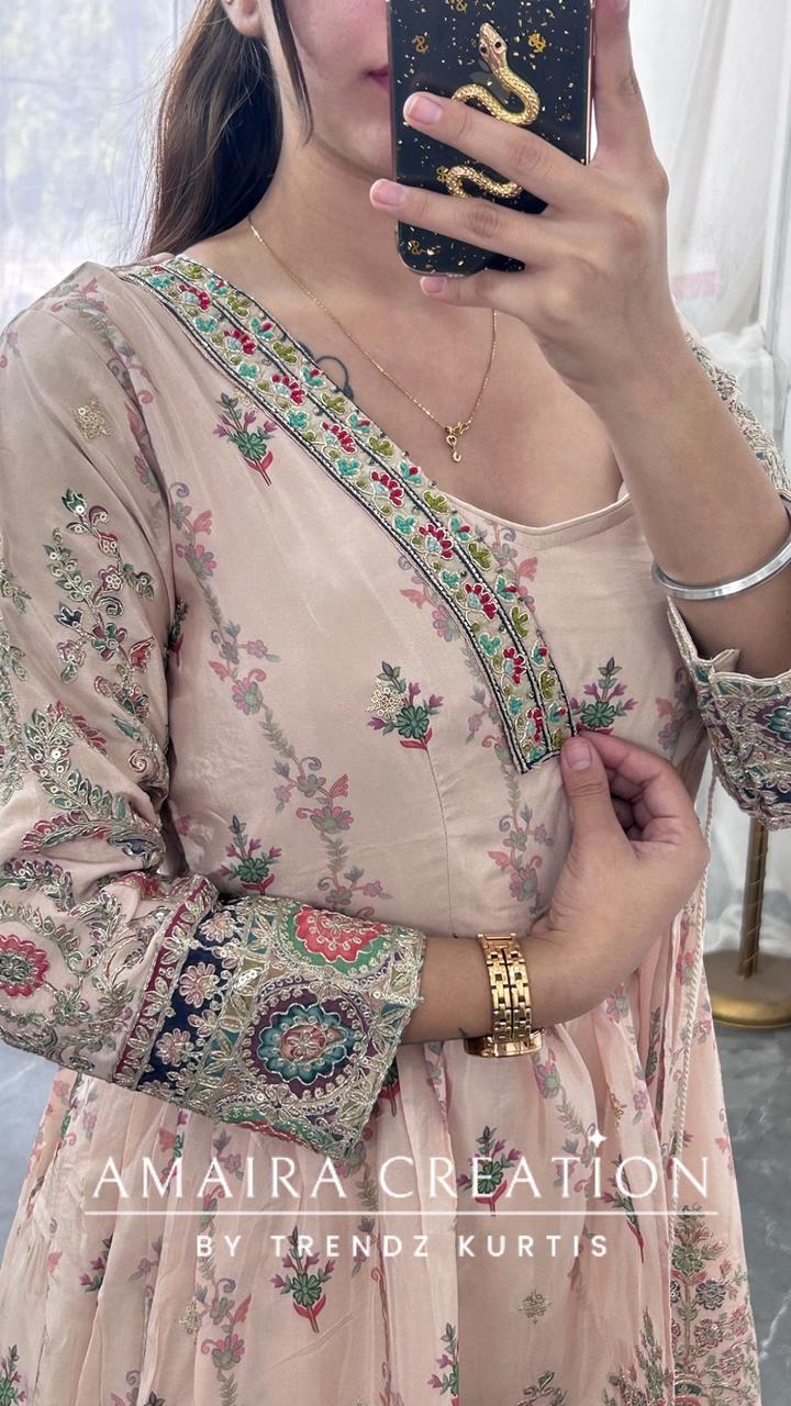 Premium Crepe Beautiful Embroidered 3 Pc Jacket Set