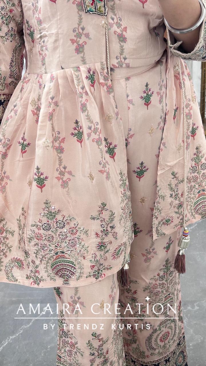 Premium Crepe Beautiful Embroidered 3 Pc Jacket Set