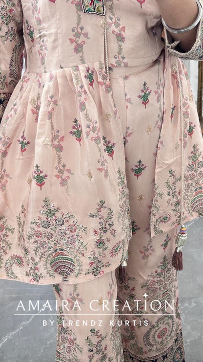 Premium Crepe Beautiful Embroidered 3 Pc Jacket Set