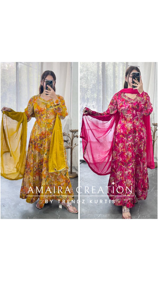 Premium Chinnon Colour Anarkali Set