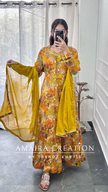 Premium Chinnon Colour Anarkali Set