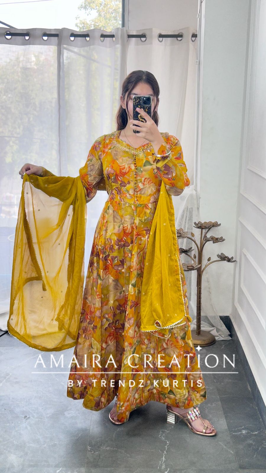 Premium Chinnon Colour Anarkali Set