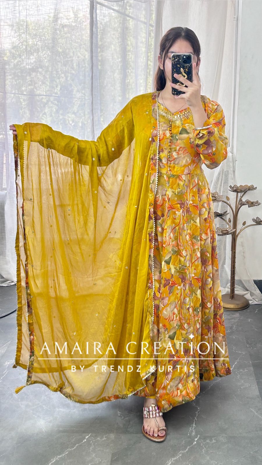 Premium Chinnon Colour Anarkali Set
