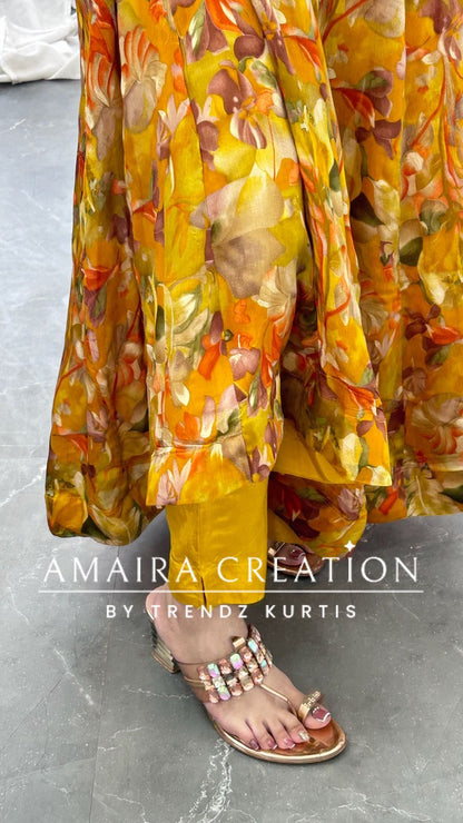 Premium Chinnon Colour Anarkali Set