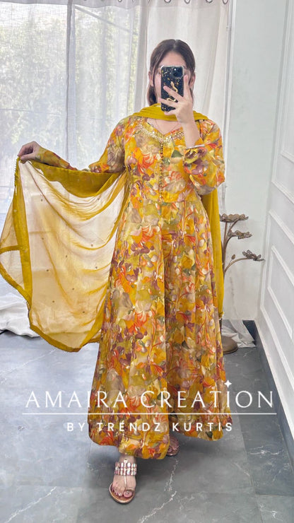 Premium Chinnon Colour Anarkali Set