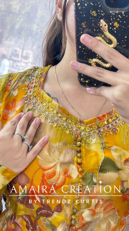 Premium Chinnon Colour Anarkali Set