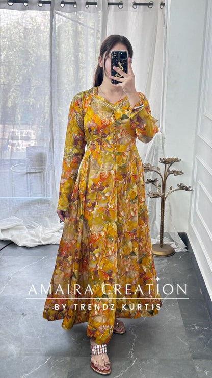 Premium Chinnon Colour Anarkali Set