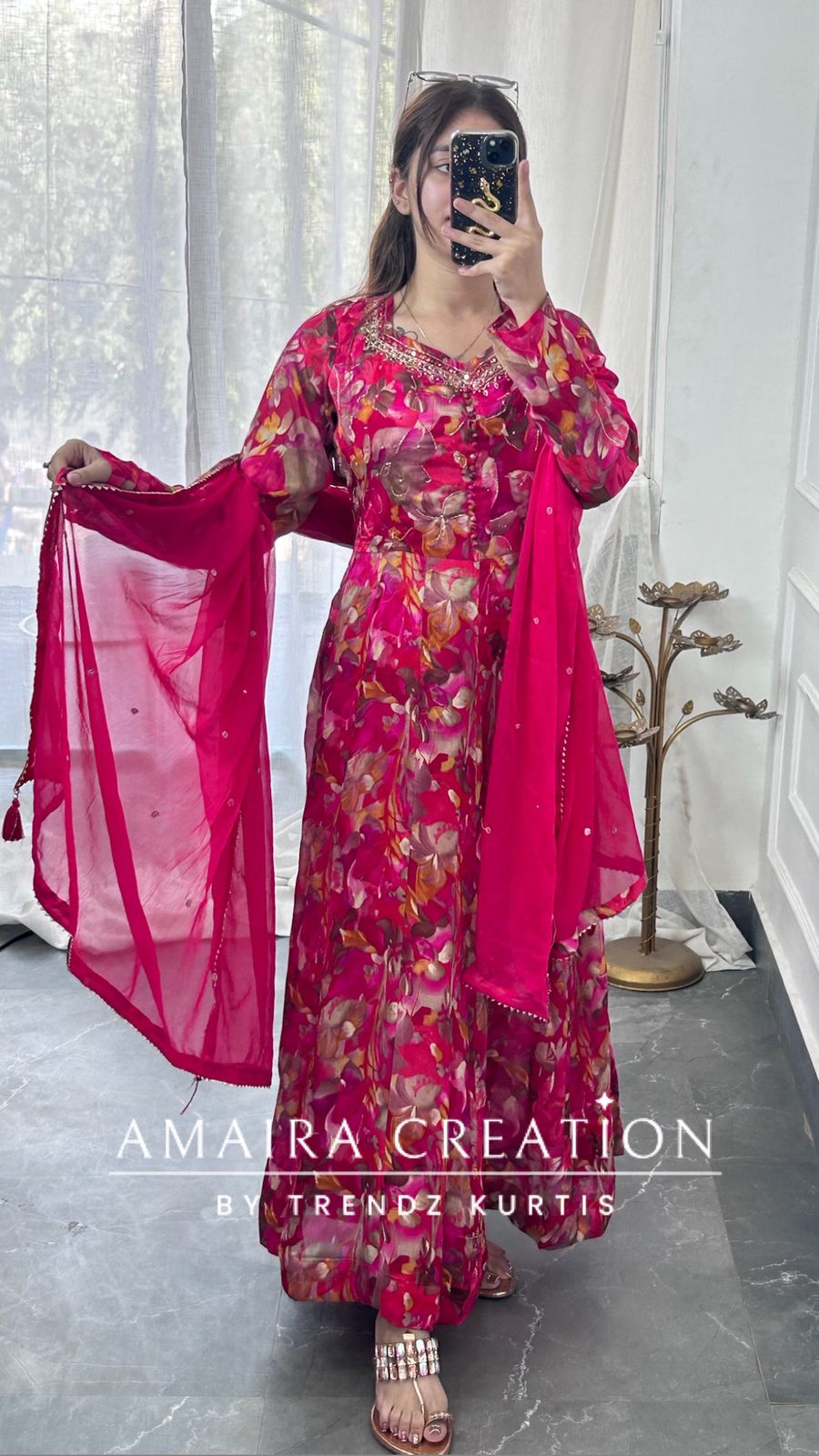 Premium Chinnon Colour Anarkali Set