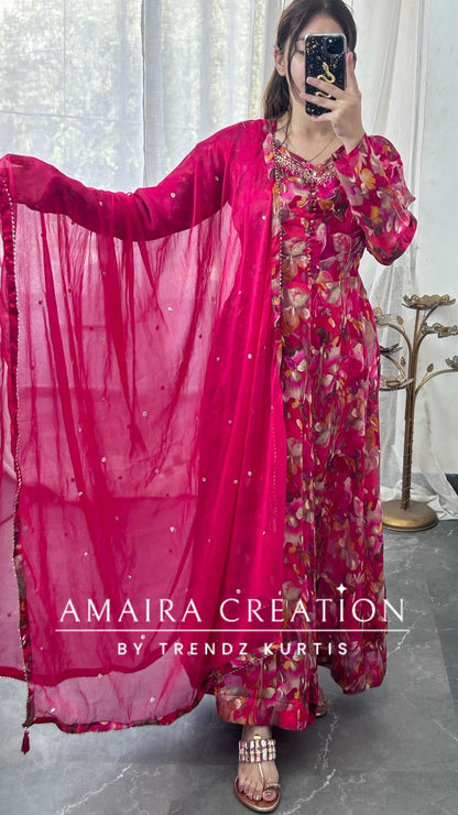 Premium Chinnon Colour Anarkali Set