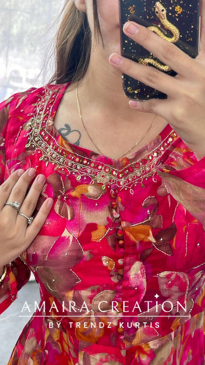 Premium Chinnon Colour Anarkali Set