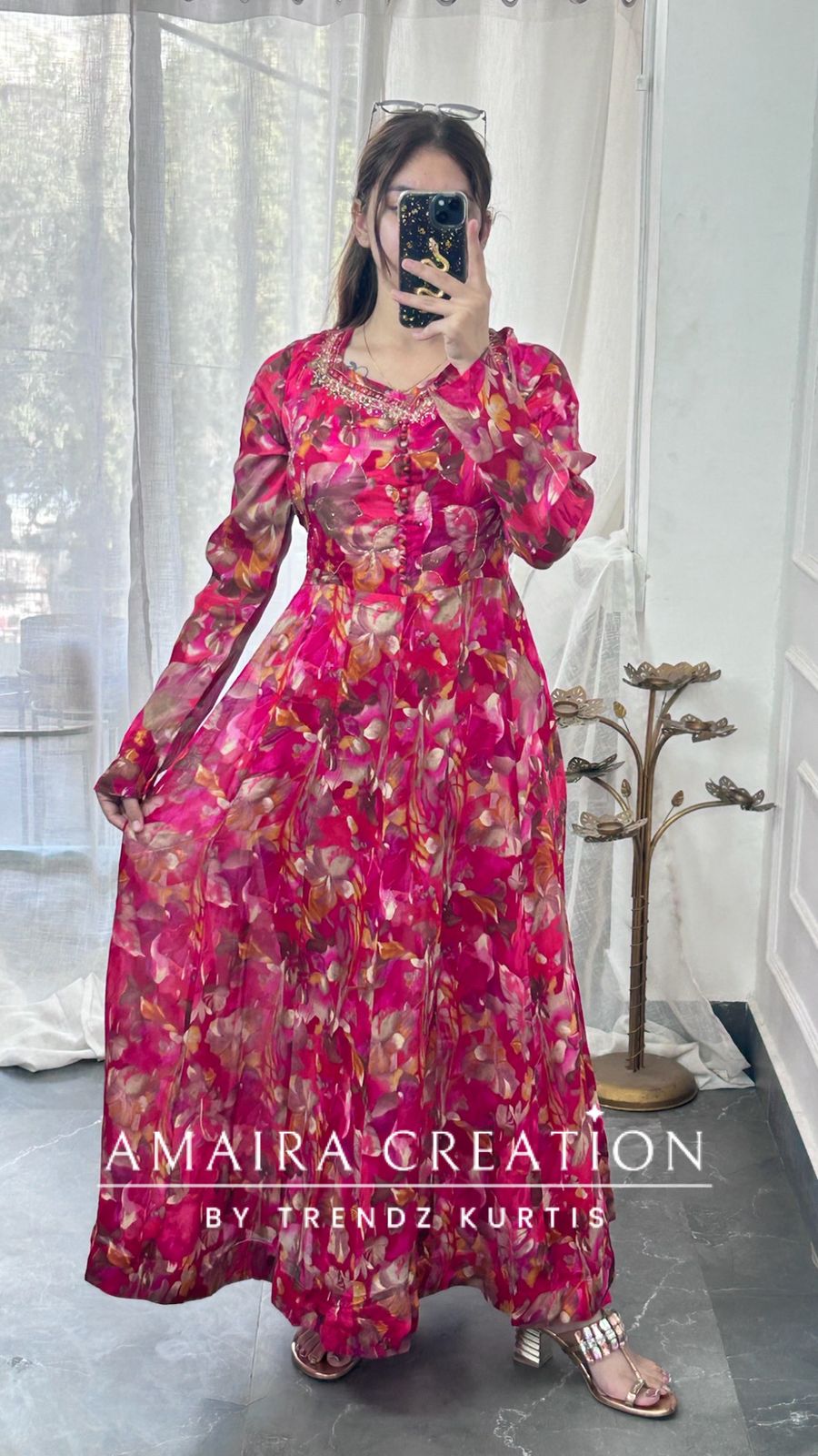 Premium Chinnon Colour Anarkali Set