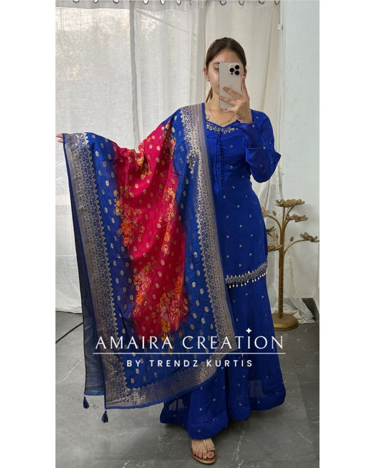 Premium Chinnon Electric Blue Color Full Flare Divider Set