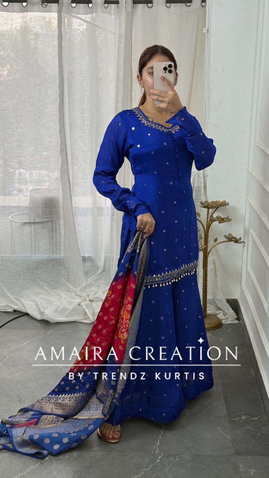 Premium Chinnon Electric Blue Color Full Flare Divider Set