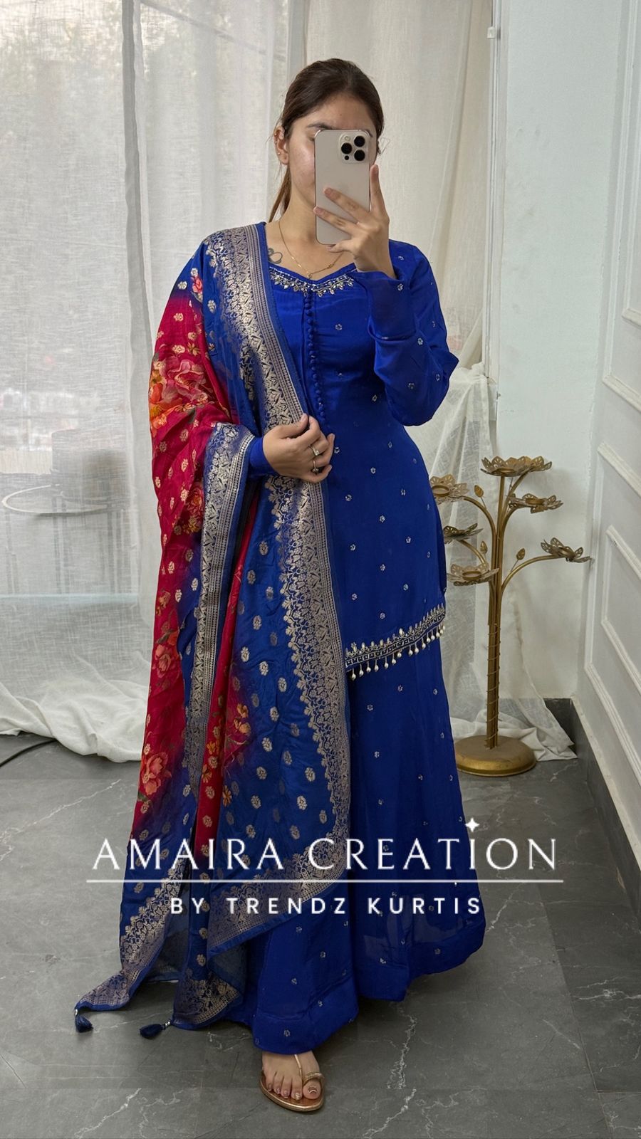 Premium Chinnon Electric Blue Color Full Flare Divider Set