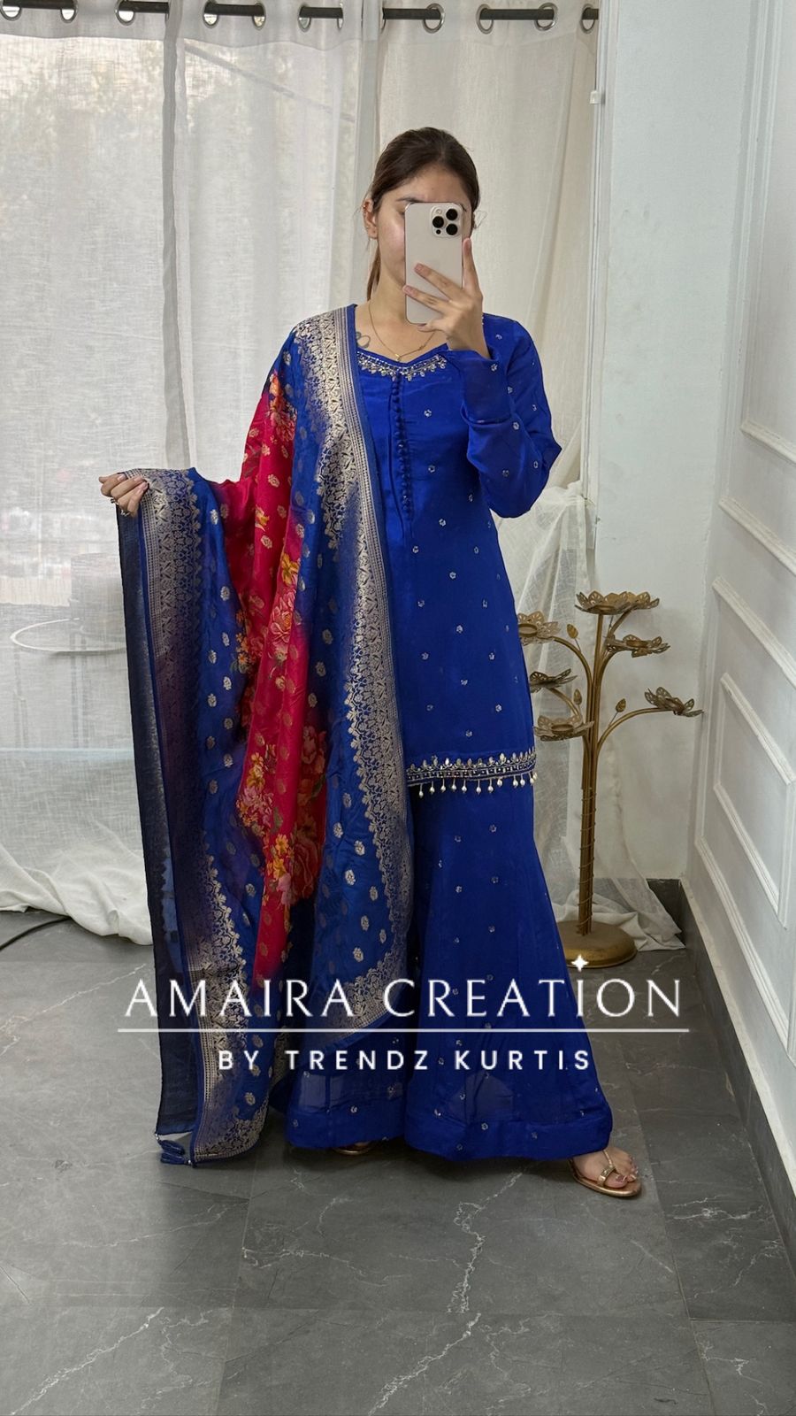 Premium Chinnon Electric Blue Color Full Flare Divider Set