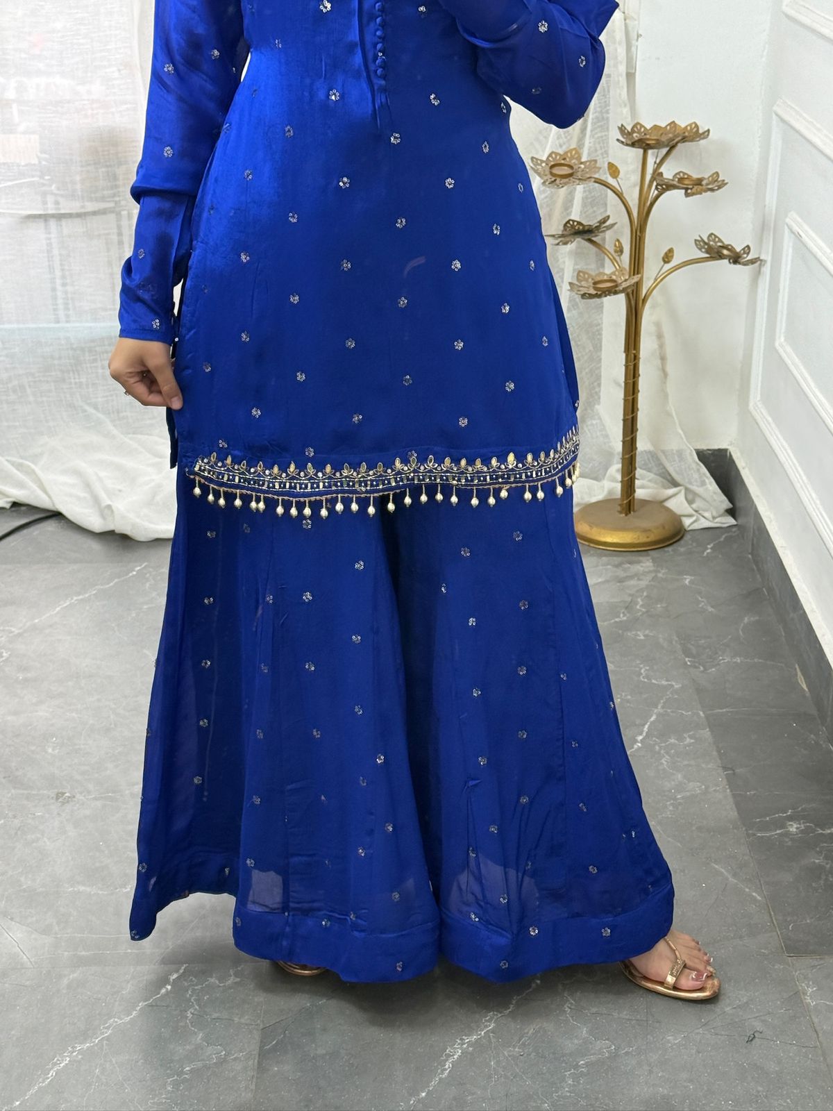 Premium Chinnon Electric Blue Color Full Flare Divider Set