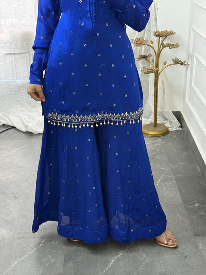 Premium Chinnon Electric Blue Color Full Flare Divider Set