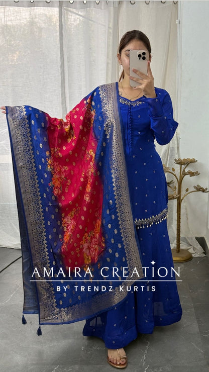 Premium Chinnon Electric Blue Color Full Flare Divider Set