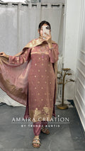 Premium Glass Tissue Banarasi Peach Pant Set With Banarasi Dupatta