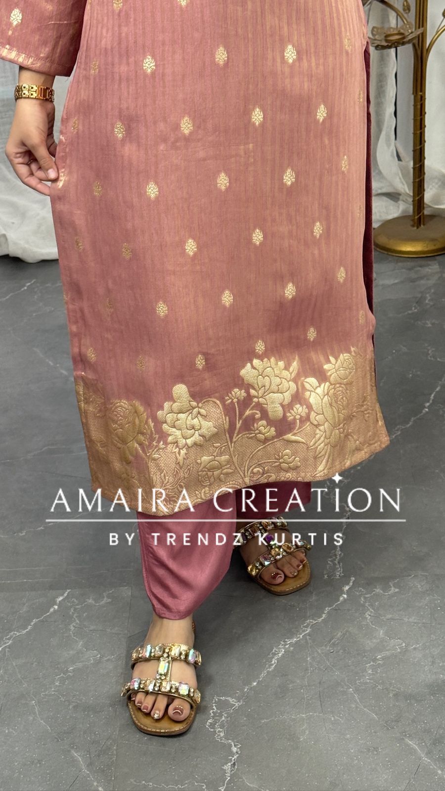 Premium Glass Tissue Banarasi Peach Pant Set With Banarasi Dupatta