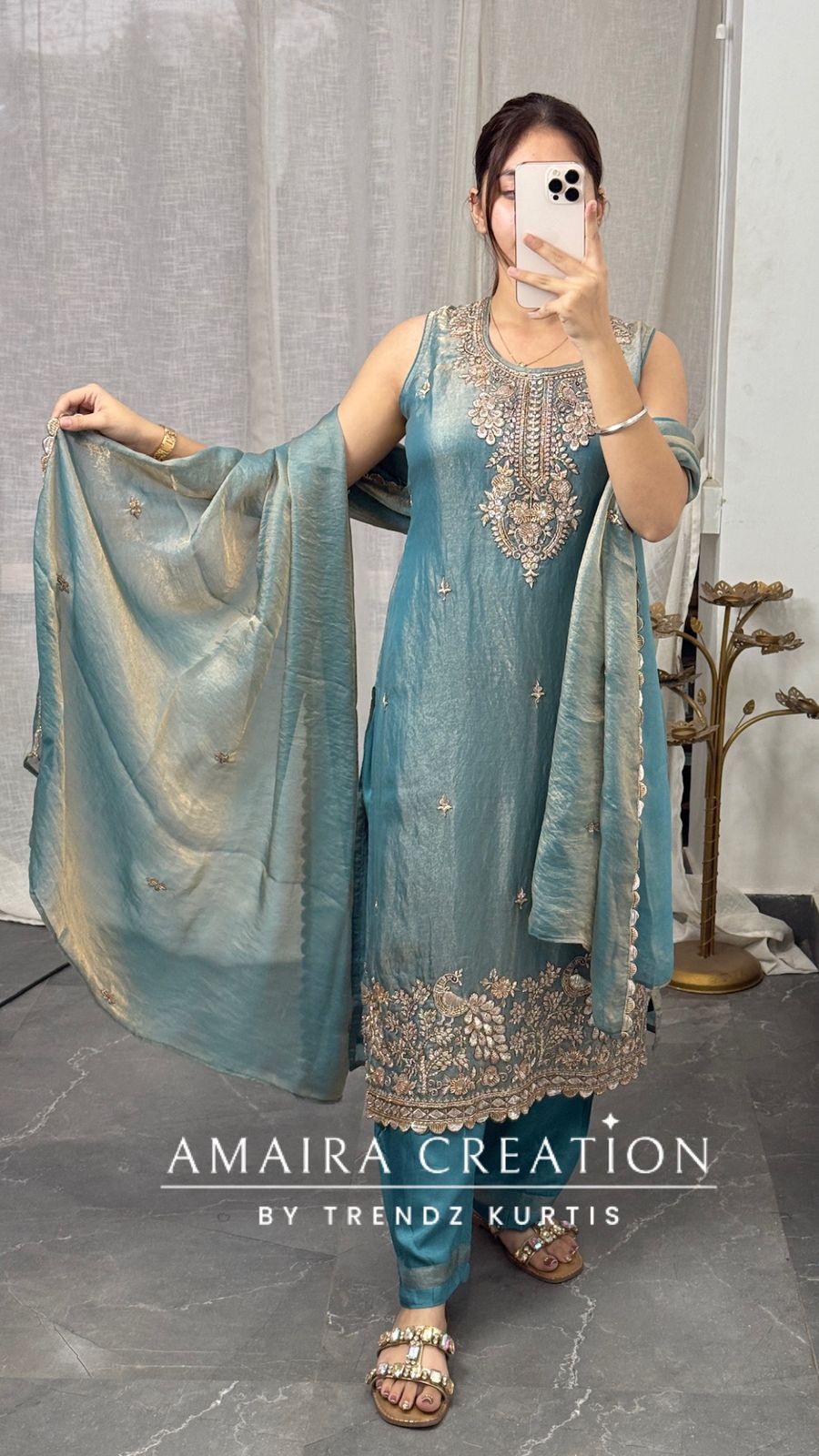 Premium Jimmy choo Fabric Beautiful HandWork Pant Set(17 inches sleeves