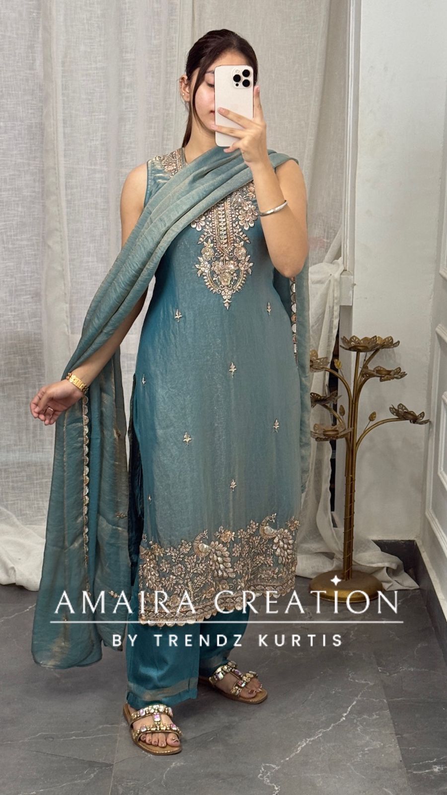 Premium Jimmy choo Fabric Beautiful HandWork Pant Set(17 inches sleeves