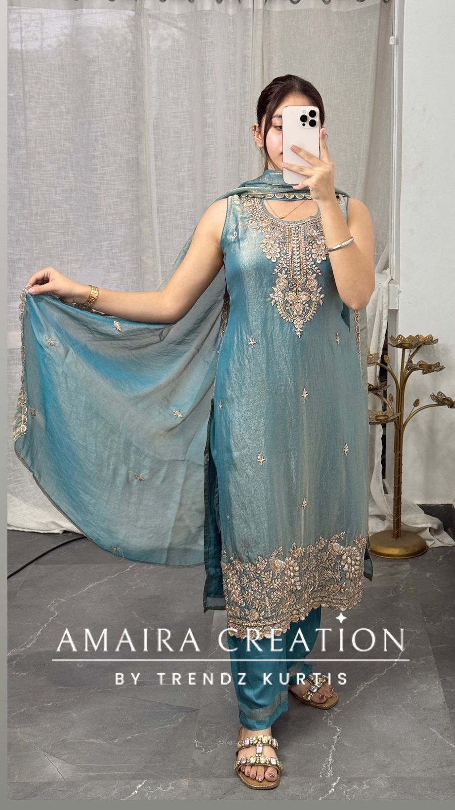 Premium Jimmy choo Fabric Beautiful HandWork Pant Set(17 inches sleeves