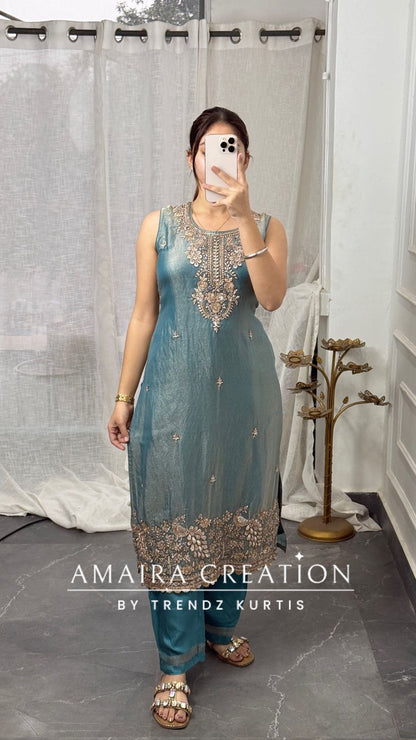 Premium Jimmy choo Fabric Beautiful HandWork Pant Set(17 inches sleeves