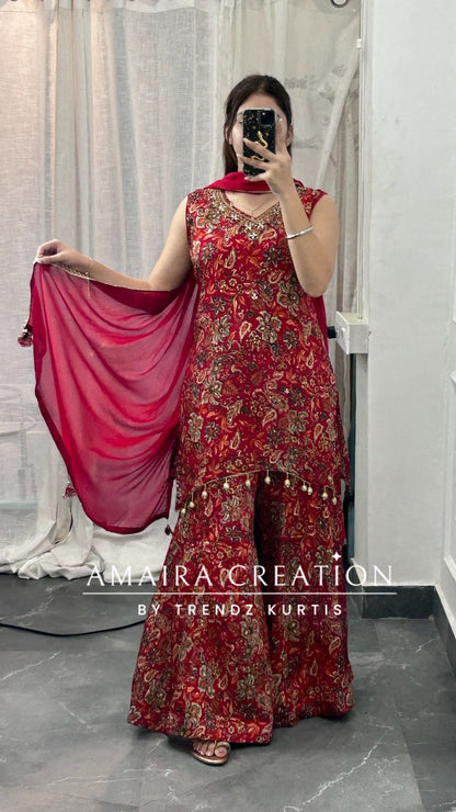 Premium Chinnon Red Colour C Cut Pattern Divider Set