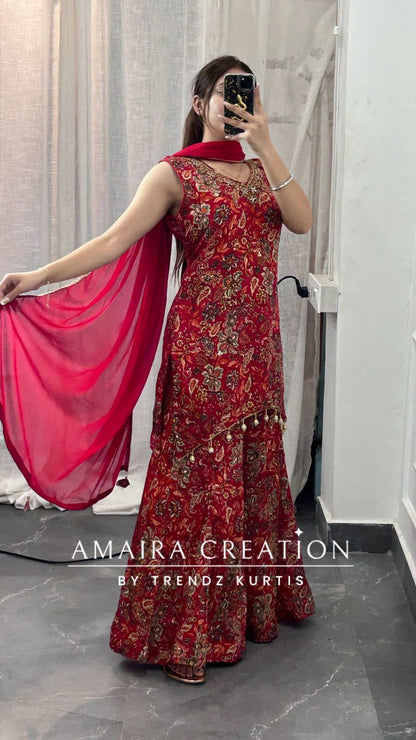 Premium Chinnon Red Colour C Cut Pattern Divider Set