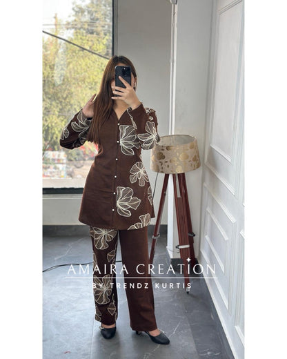 Premium Woolen Rust Colour Wonderful Thread Embroidered Cord Set