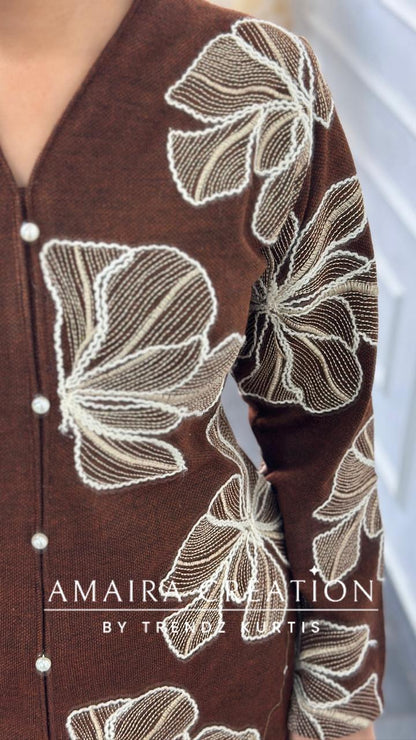 Premium Woolen Rust Colour Wonderful Thread Embroidered Cord Set