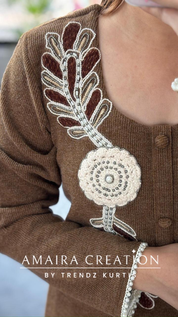 Premium Woolen Brown Colour Beautiful Thread Embroidered Set