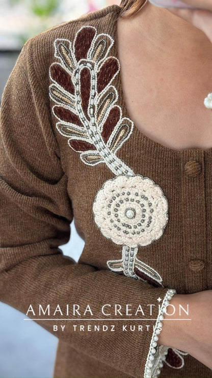 Premium Woolen Brown Colour Beautiful Thread Embroidered Set