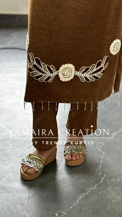 Premium Woolen Brown Colour Beautiful Thread Embroidered Set