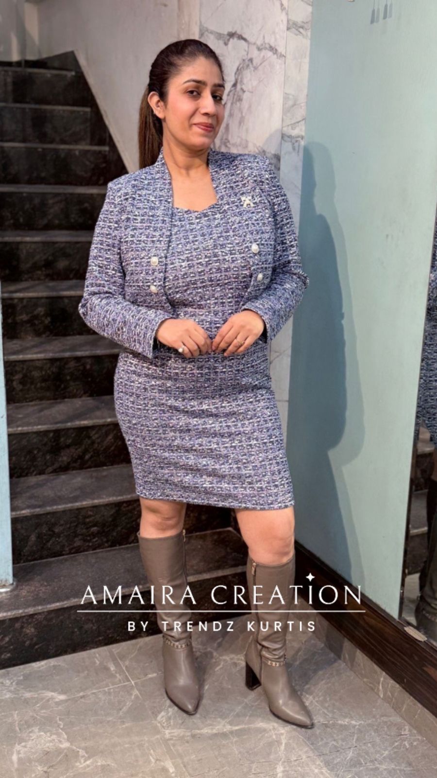 Premium Woolen Stylish Two Pc Jacket Dress