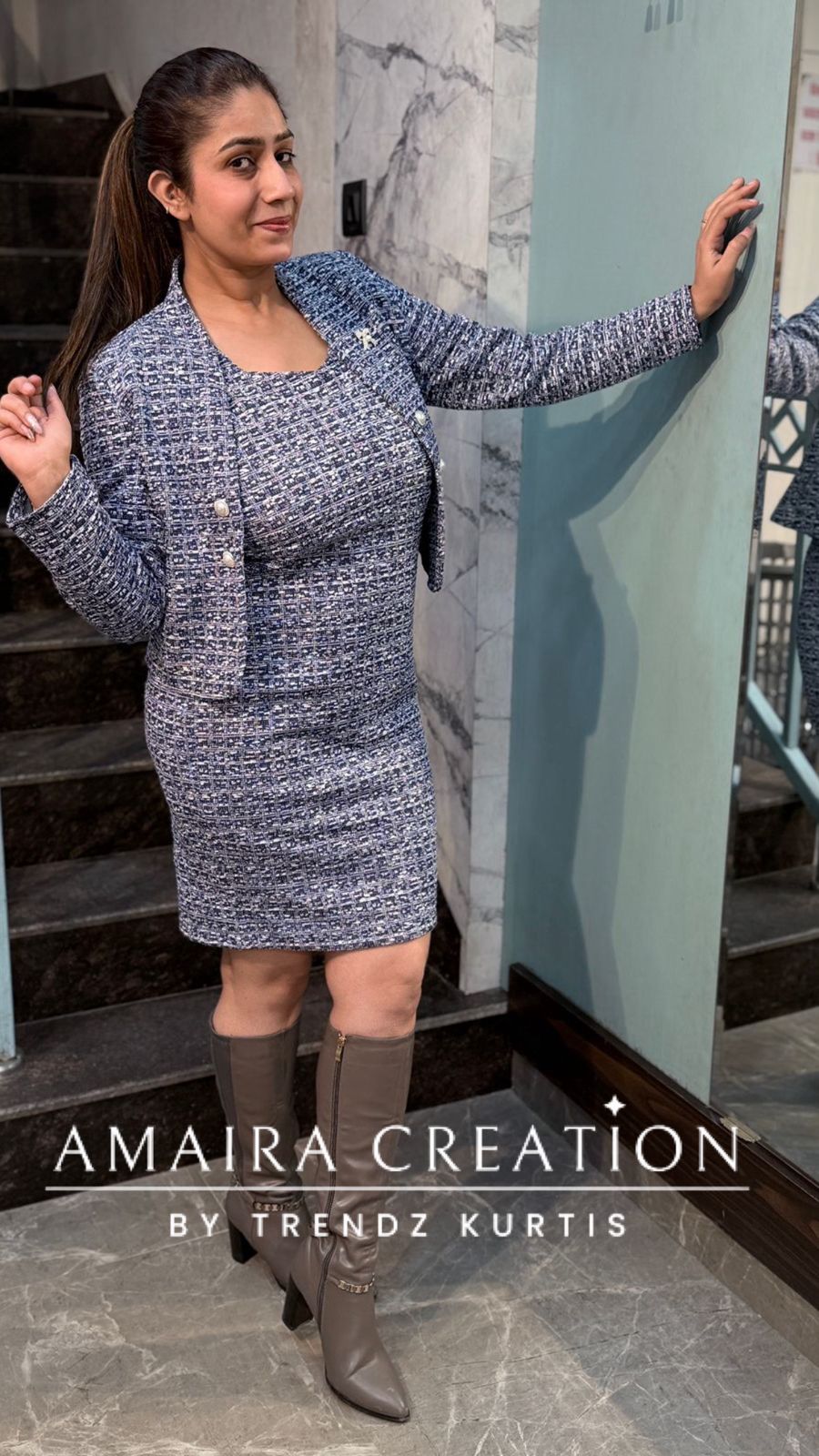 Premium Woolen Stylish Two Pc Jacket Dress