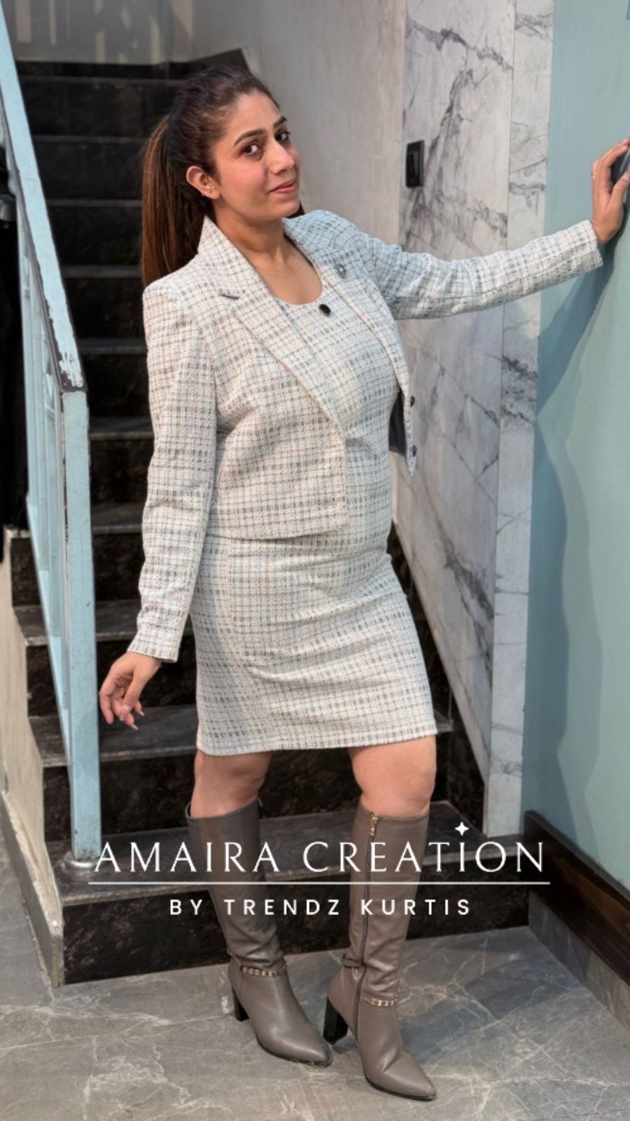 Premium Woolen Stylish Two Pc Jacket Dress