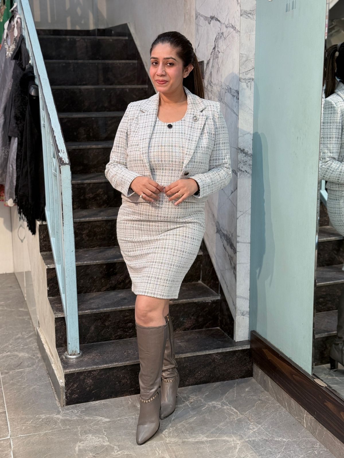 Premium Woolen Stylish Two Pc Jacket Dress