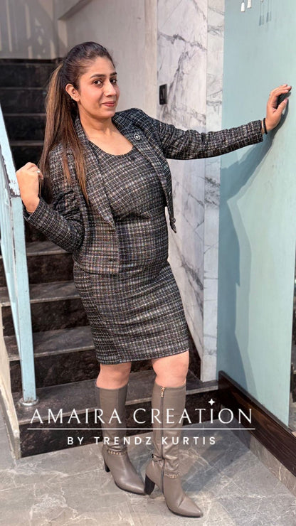 Premium Woolen Stylish Two Pc Jacket Dress