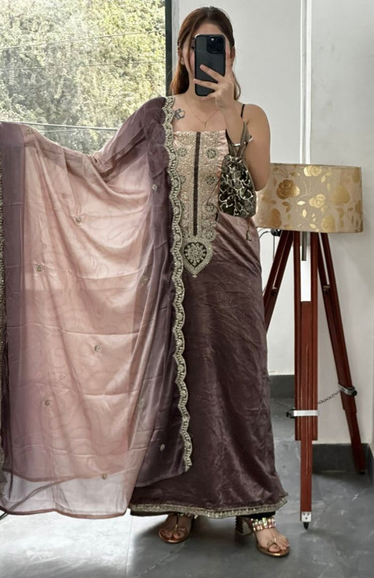 Premium Ice Velvet Mousse Ombre Unstitched Suits