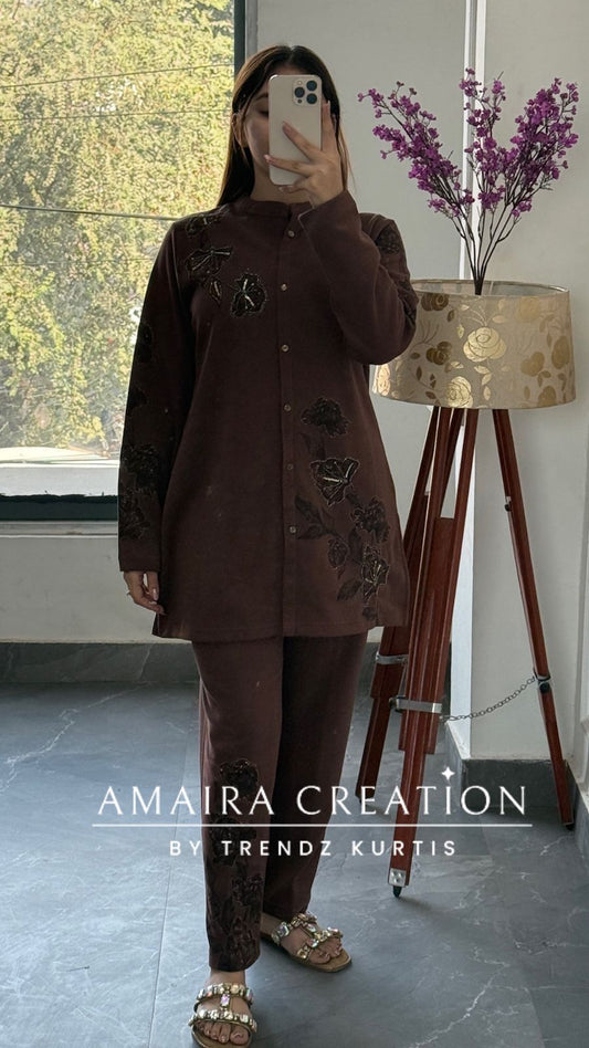 Premium Chocolate Brown Woolen Cord Set