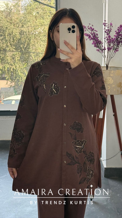 Premium Chocolate Brown Woolen Cord Set