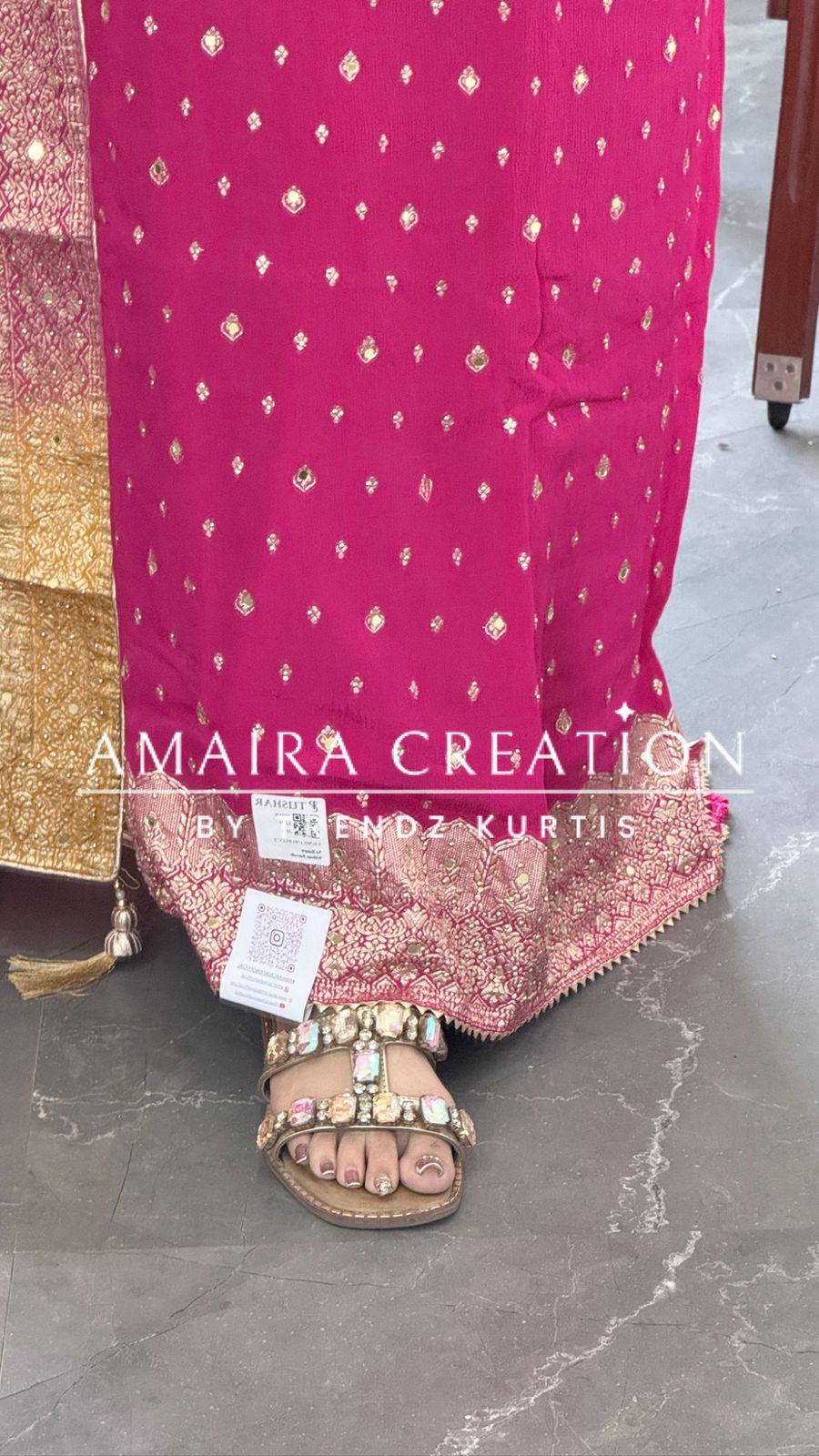 Premium Chinnon Pink Colour Unstitched Suit With Dual Shade Bandhni Chinnon Fabric Dupatta