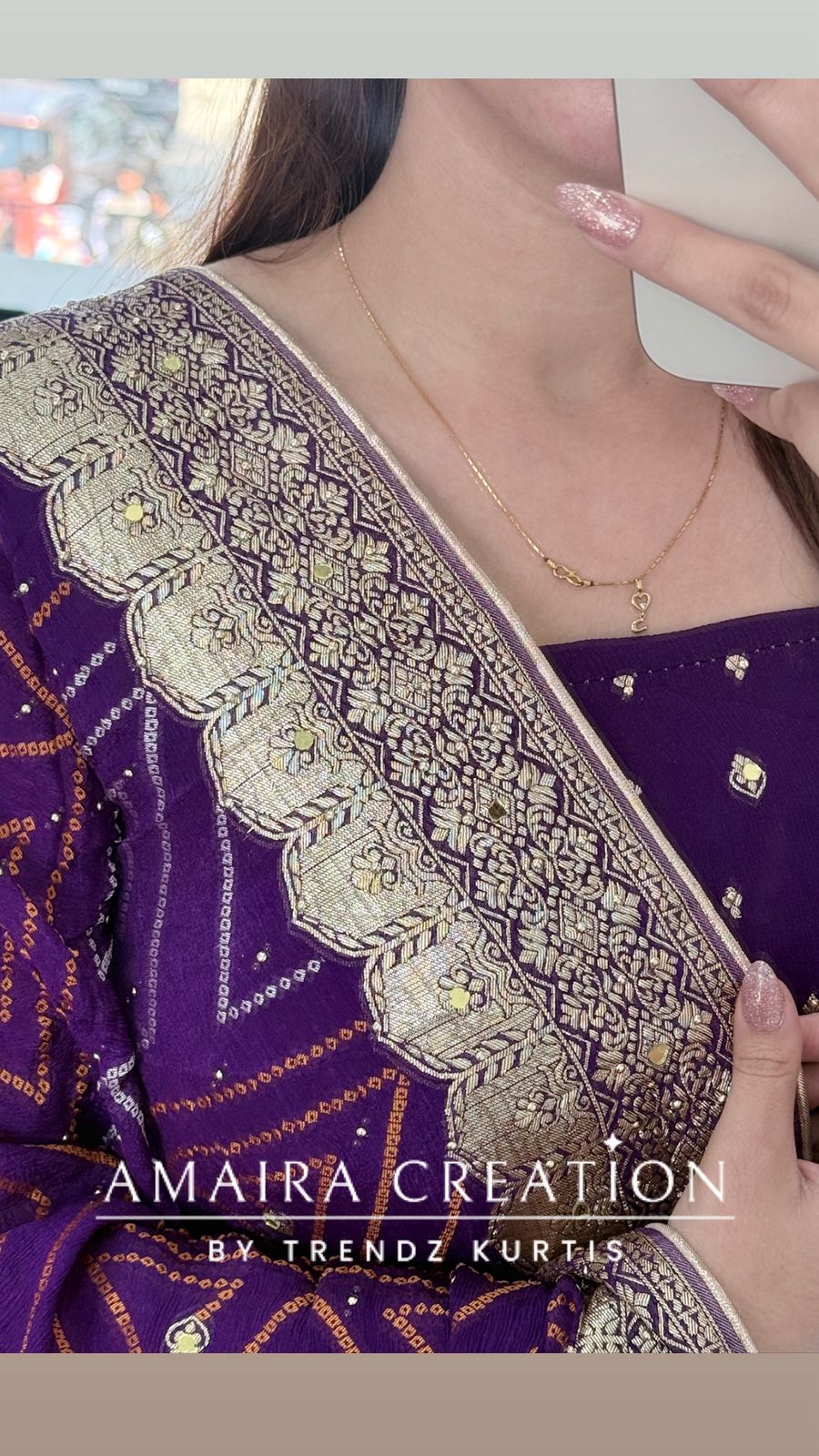 Premium Chinnon Purple Colour Unstitched Suit With Dual Shade Bandhni Chinnon Fabric Dupatta