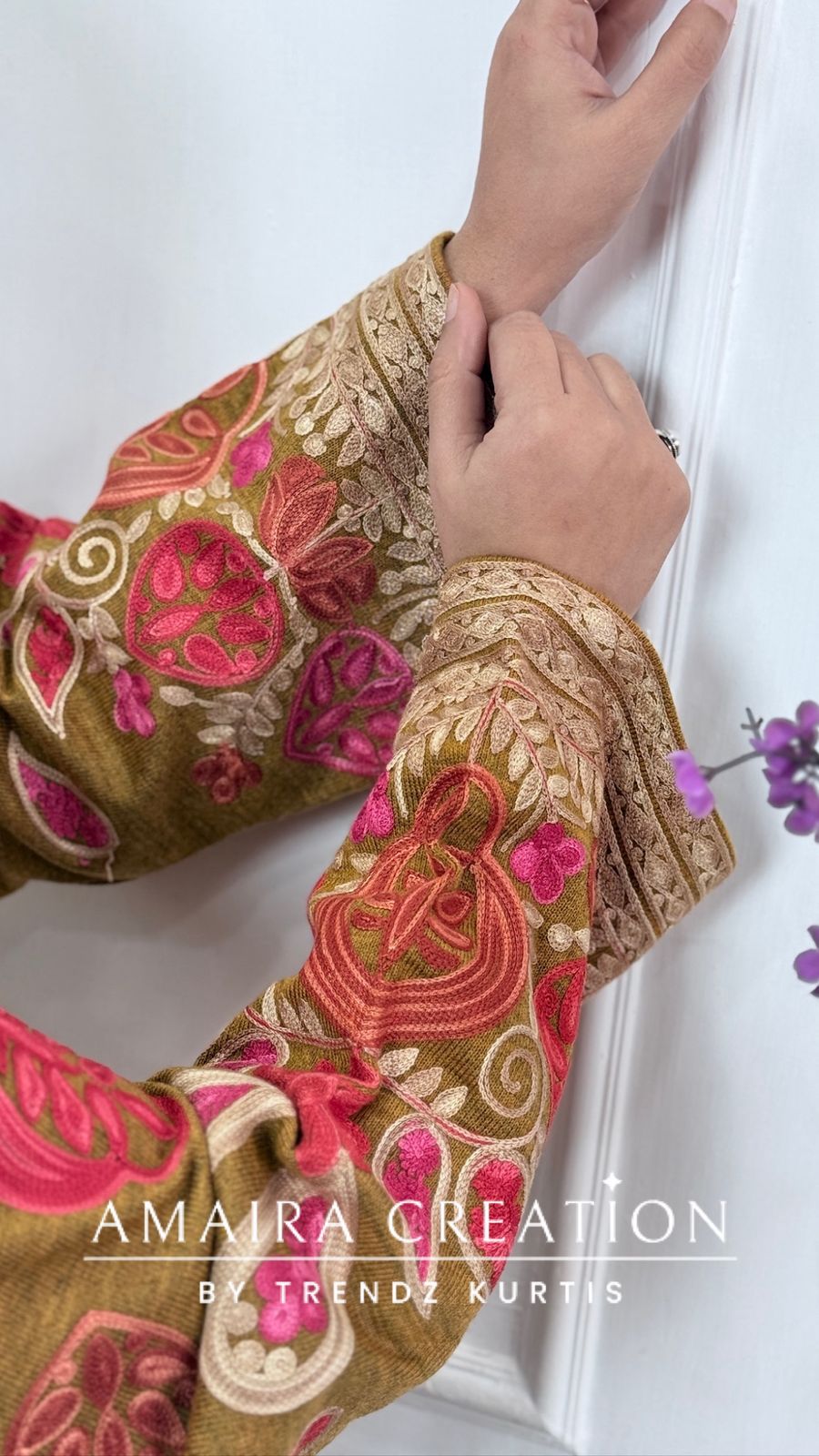 Premium Woolen Mustard Colour Kashmiri Work Pheran Set