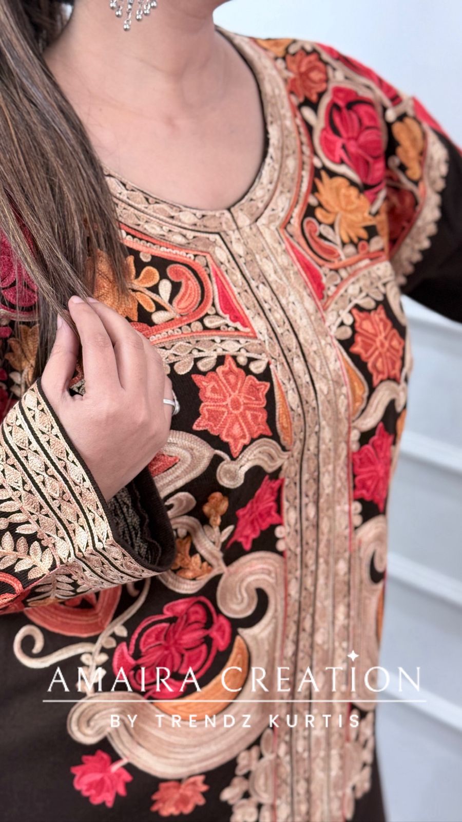 Premium Woolen Brown Colour Kashmiri Work Pheran Set