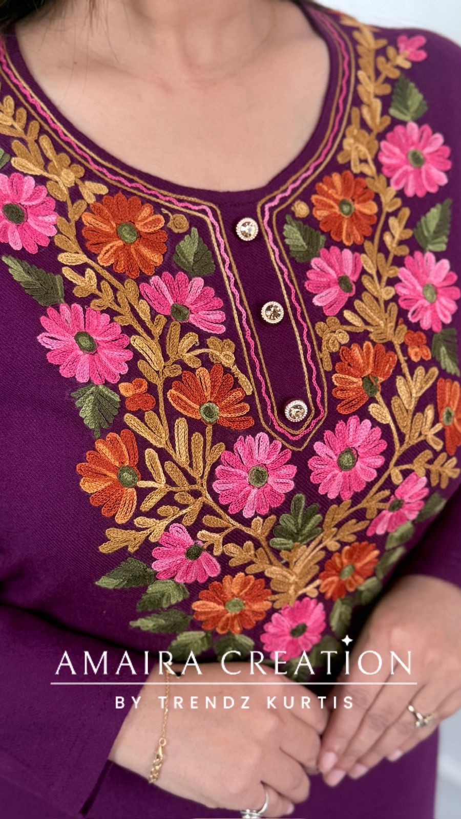 Premium Pashmina Woolen Wine Colour Beautiful Kashmiri Work Cord Set